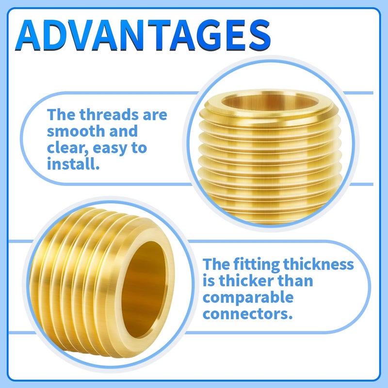 ChillWaves Brass Pipe Fitting, Long Nipple Pipe 3/8" NPT Male x 3/8" NPT Male Thread 2" Length(50MM)(2-PACK) - Image 4